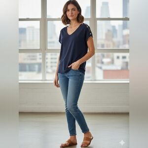 Green Envelope Los Angeles Navy Top